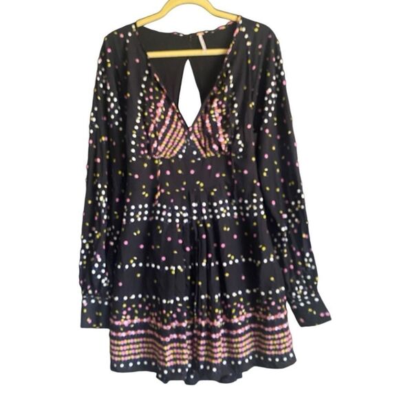 Free People Coryn Black Print Long Sleeve Dress Sz 6 - Picture 2 of 9